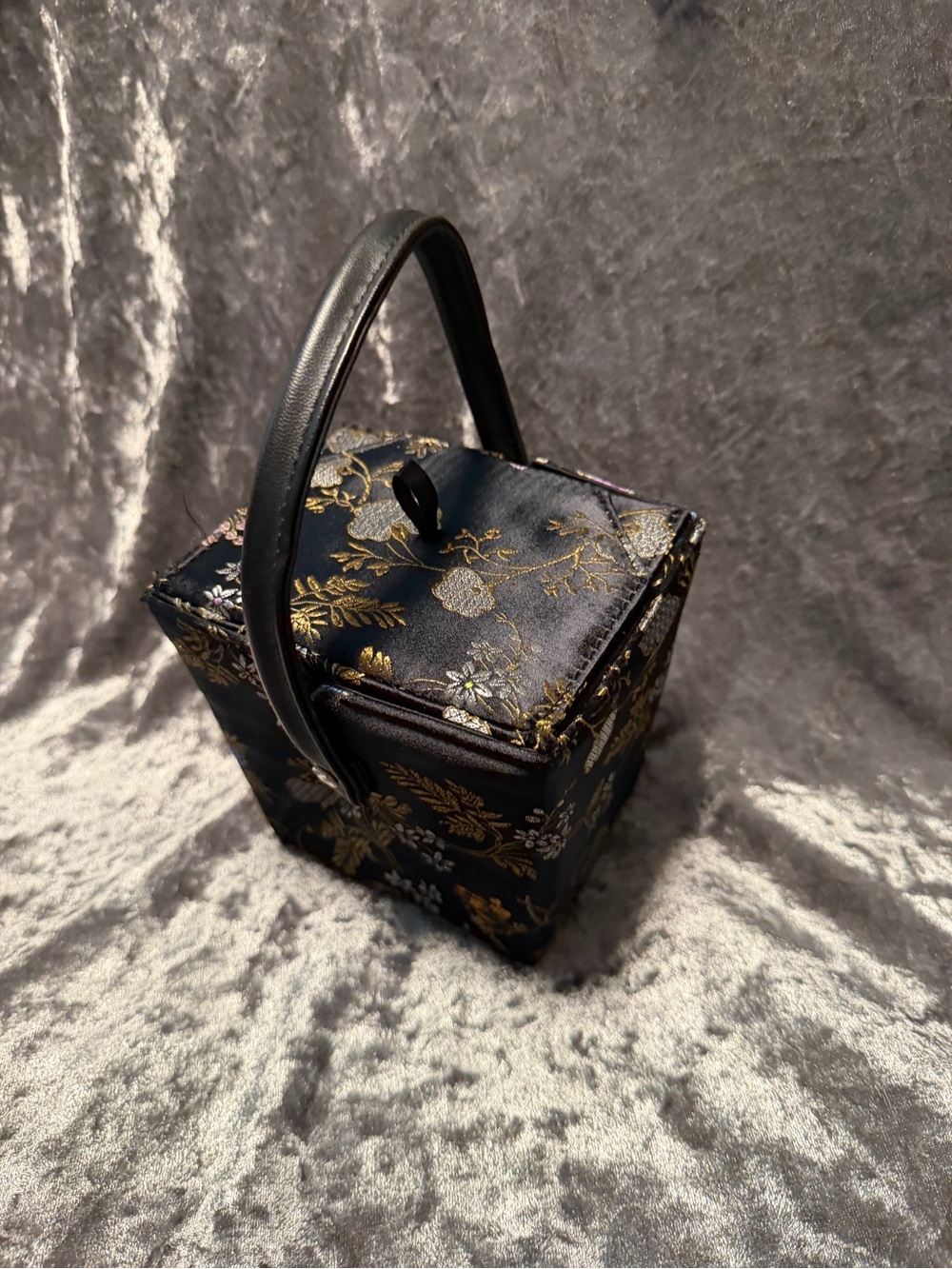 Chinese take out box style mini purse with Floral Top-Handle